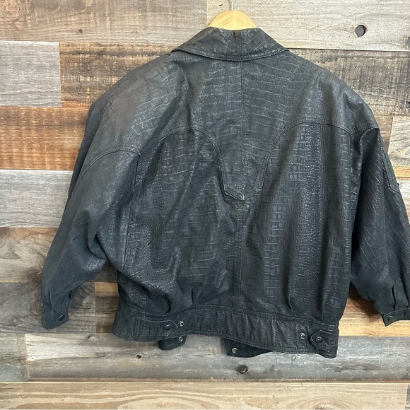 Winlit Vintage Black genuine Leather 80’s Women’s Jacket Small Shoulder Pads - Picture 7 of 8